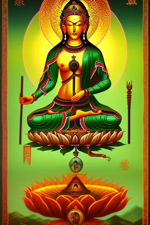 Green Tara, female bodhisattva, orthodox icon