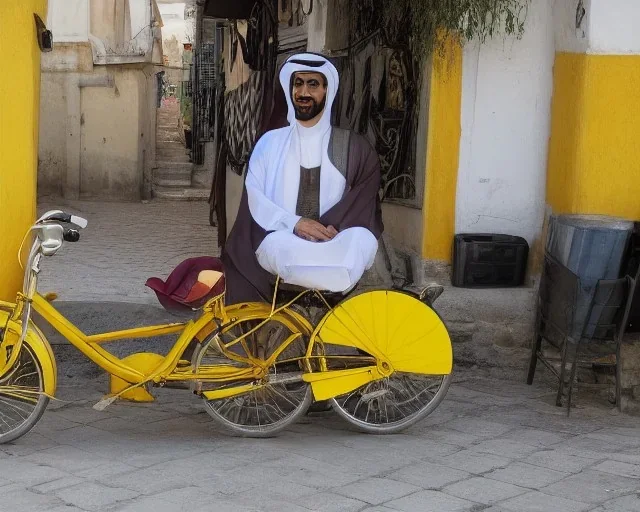 Arabe sur un vélo jaune