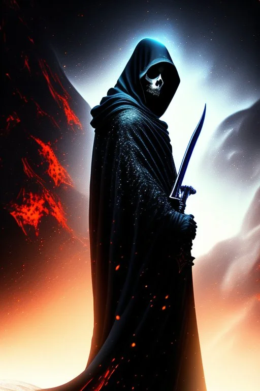 ultra high image quality, Grim Reaper Close-up of an set against AMOLED-worthy pure black backdrop, fantasy art style infused with filter, tailored for vertical wallpaper, exclusive design with no duplicates, radiating beauty suitable for a PC screen image, vivid colors, ultra fine, digital painting.