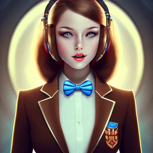 Girl, Brown Hair, Pilot, Bowtie, excited.