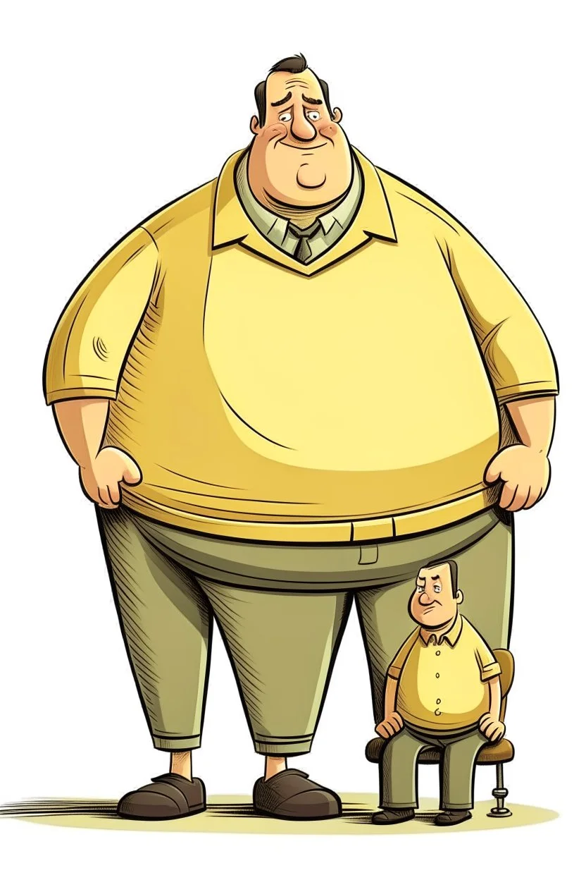 a fat man sitting on thin tall man. Cartoon.