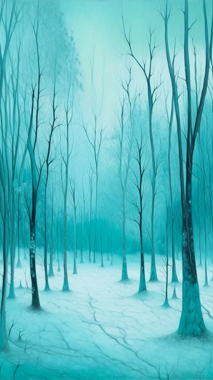 A cyan forest with frozen trees painted by Georges Seurat