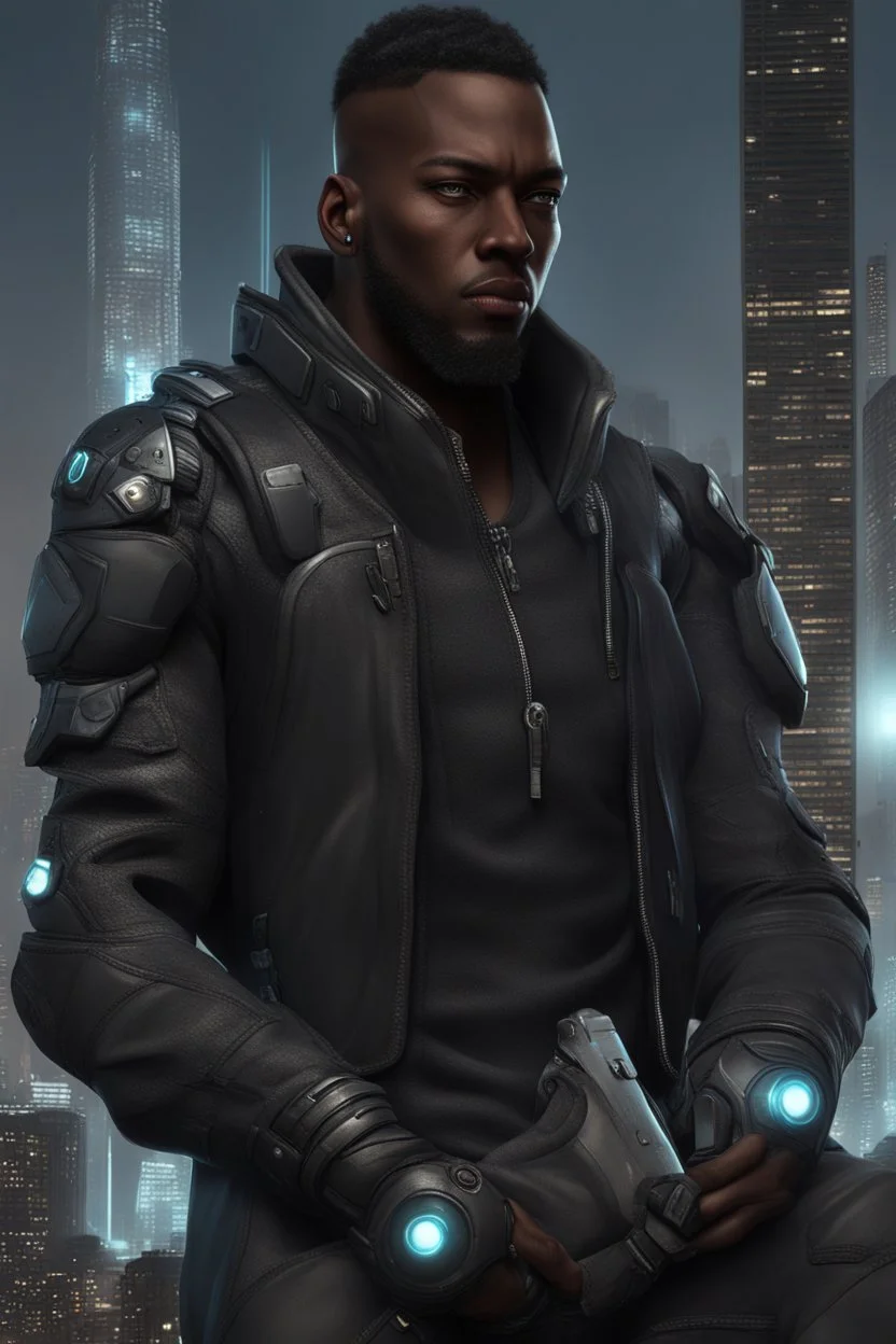 futuristic black man character, ultra hd et realistic art cyberpunk