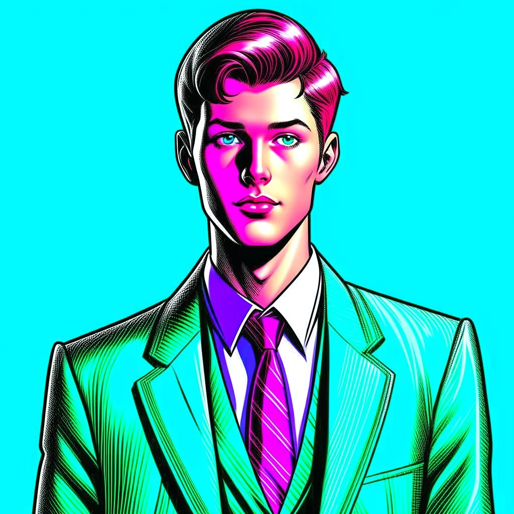 Ilustración de hombre jóven con traje estilo cómic