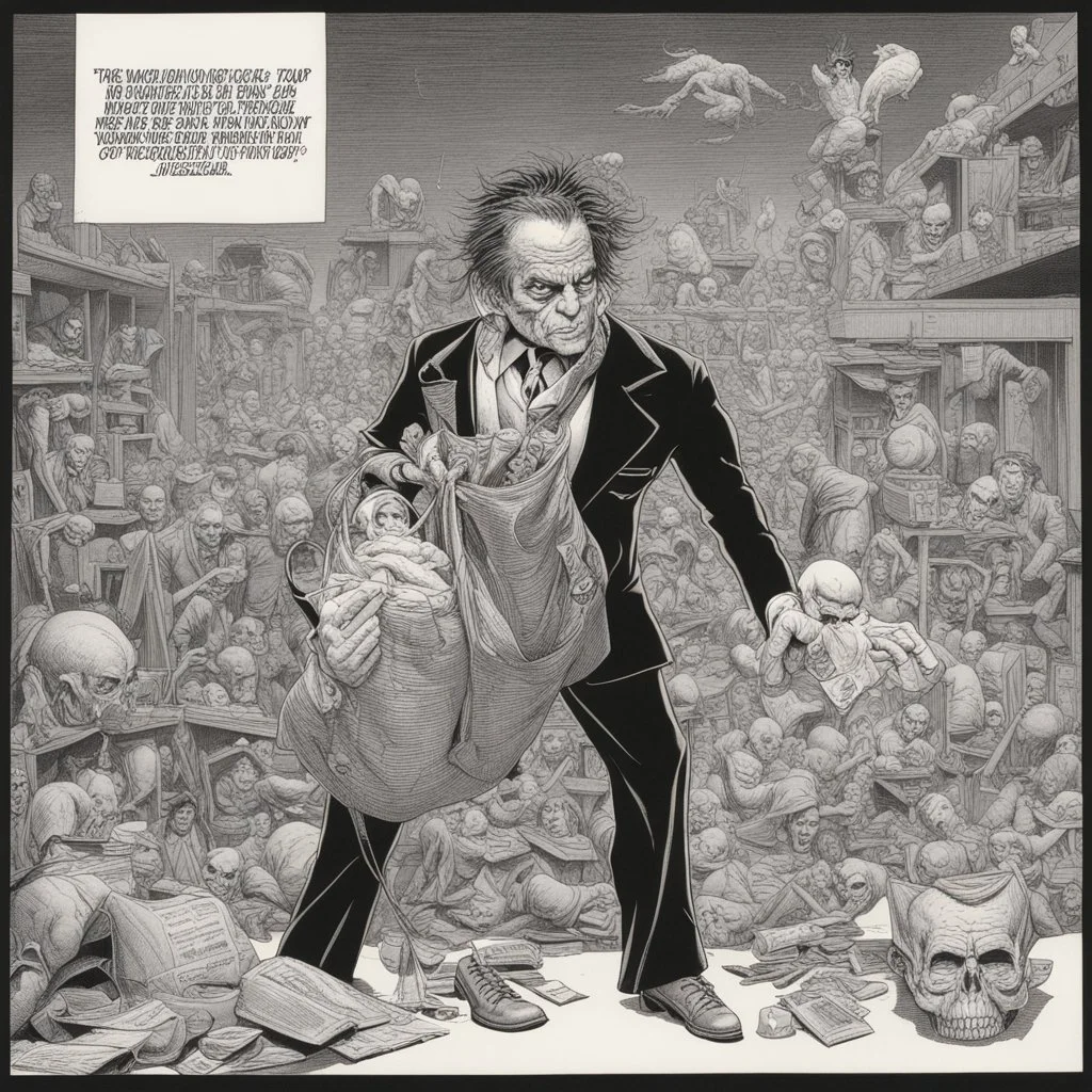 Beelzebub reaches into his bag of tricks, neo surrealism, by John romita Jr.