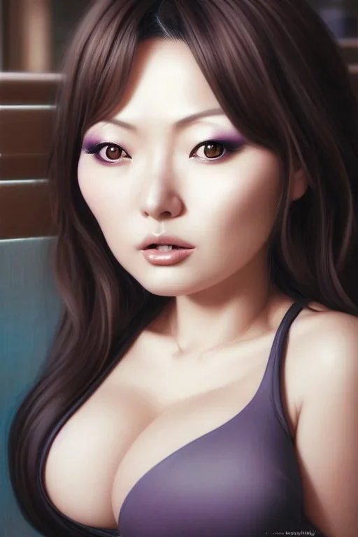 Hitomi tanaka, 8k 4d photo realistic Highly detailed portrait of stunningly beautiful woman, sitting inside a cozy cafe, by Loish, by Bryan Lee O'Malley, by Cliff Chiang, by Greg Rutkowski, inspired by image comics, potrait illustration, cute fine face, pretty face, realistic shaded perfect face, symetrical eyes, perfecet eyes