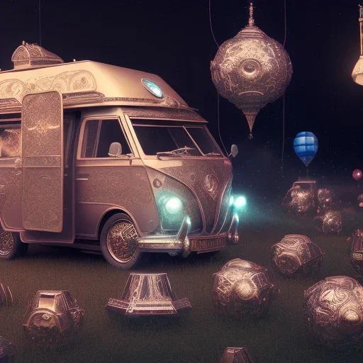 Caravan, ultra realistic, intricate details, ultra highly detailed, shiny, smooth, studio quality, octane render, Surrealism, Triadic colour scheme,glow-stick, ambient lighting,nightclub lighting, polaroid, 100mm, --ar 1:1 --v4