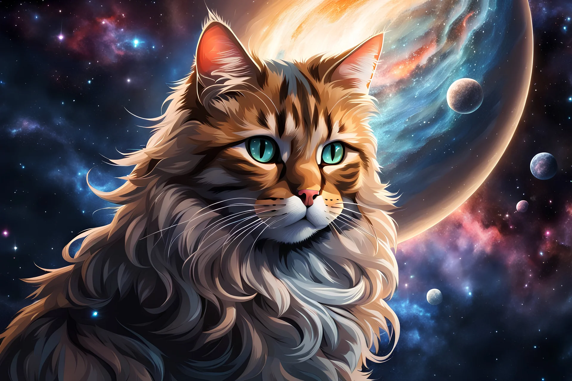 Cat in the space in 8k realistic anime d...