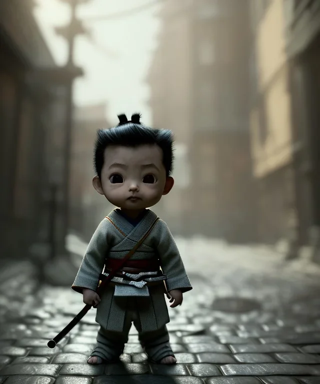 little boy samurai. shadows, Brent Weeks, Night Angel, cobblestone street alley, highly detailed, hyper-detailed, beautifully color-coded, insane details, intricate details, beautifully color graded, Cinematic, Color Grading, Editorial Photography, Depth of Field, DOF, Tilt Blur, White Balance, 32k, Super-Resolution, Megapixel, ProPhoto RGB, VR, Halfrear Lighting, Backlight, non photorealistic rendering