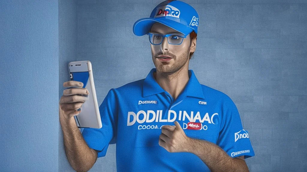 dominos pizza delivery man on cellphone phone