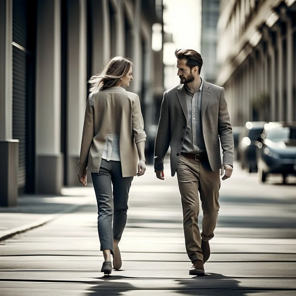 man and woman walking