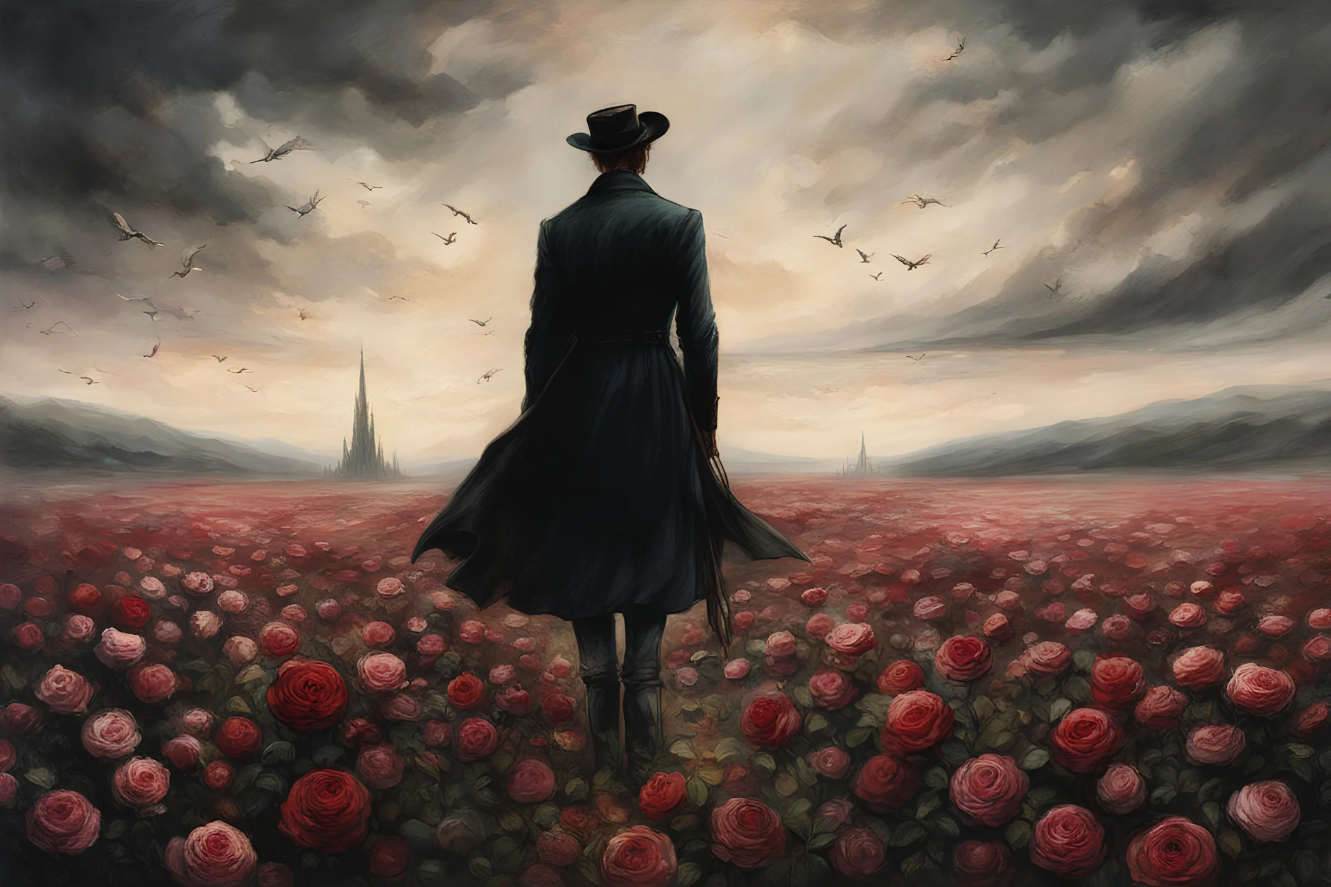 Childe Roland to the Dark Tower Came, standing in a proliferous field of faded roses