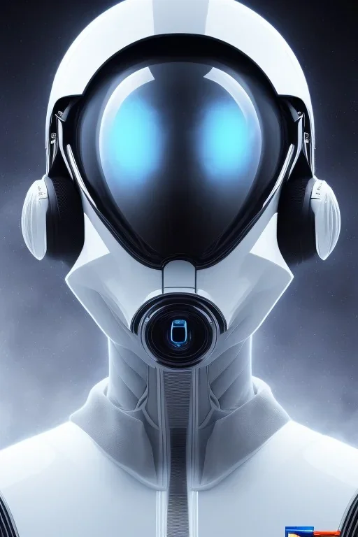 Black intergalactic pilot Quorra, portrait, bright white eyes, wearing high tech pilot helmet, beautiful face, white smoke, dark, rage, sorrow, high definition, ultra 8 k, volumetric lighting, blue fire, fog