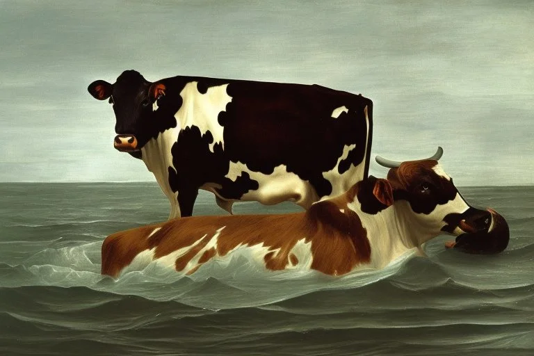 cow swimming in deep water by Caravaggio