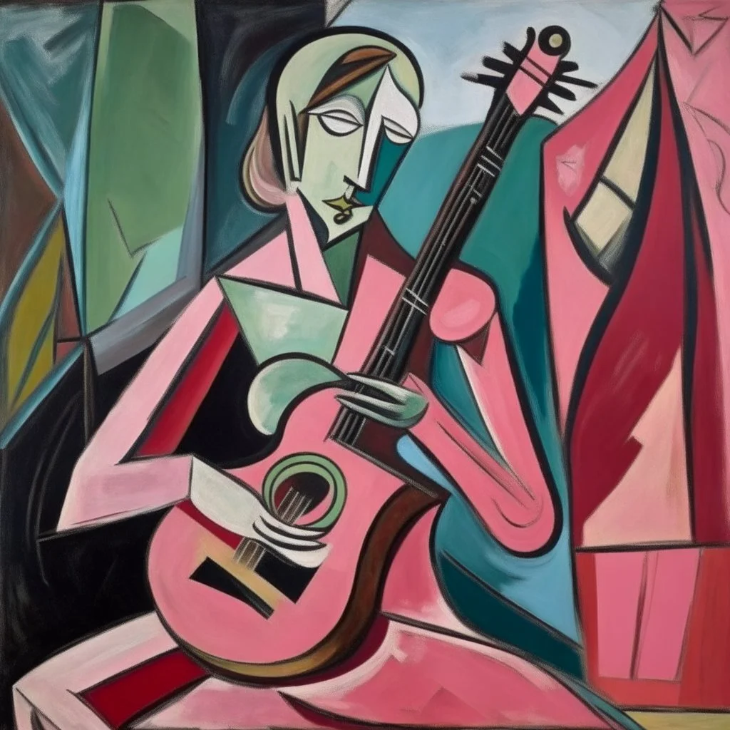 picasso Neoclassicism pink woman and guitar