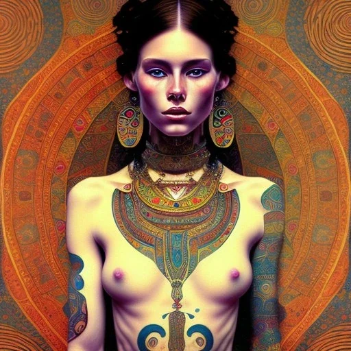 retrato de mujer tribal bella con tatuajes con estilo de Gustav Klimt