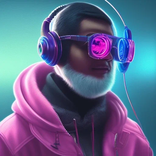 stylized Rabbit, smiling, cyberpunk headphone, sunglass, gangsta gold neckless, full body, magenta puffer jacket, manila city backdrop, dramatic lighting, hyper realistic, unreal engine 5, 16k