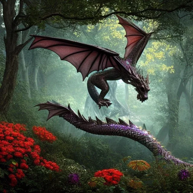 beautiful, stunning baby dragon, iridescent wings, glittery scales, forest, globes of light, flowers, 8k resolution, 3D octane render, intricate, sharp, crisp, digital art, detailed matte, volumetric lighting George Grie, Anne Dittman, Anne Stokes, Lisa Parker, Selina French, greg rutowski