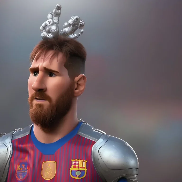 portrait,lionel messi robot, wearing argentina, post-apocalyptic in a football stadium, realistic, intriacte detail, sci-fi fantasy style, volumetric lighting, particales,highly detailed,cinamatic, deep colours,8k