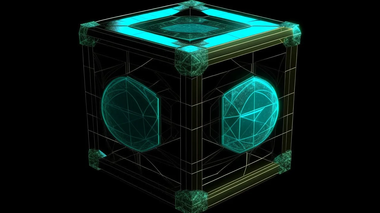 Square tesseract from movie Loki, in the middle and with glow in tesseract, but without glow below it, without background or table