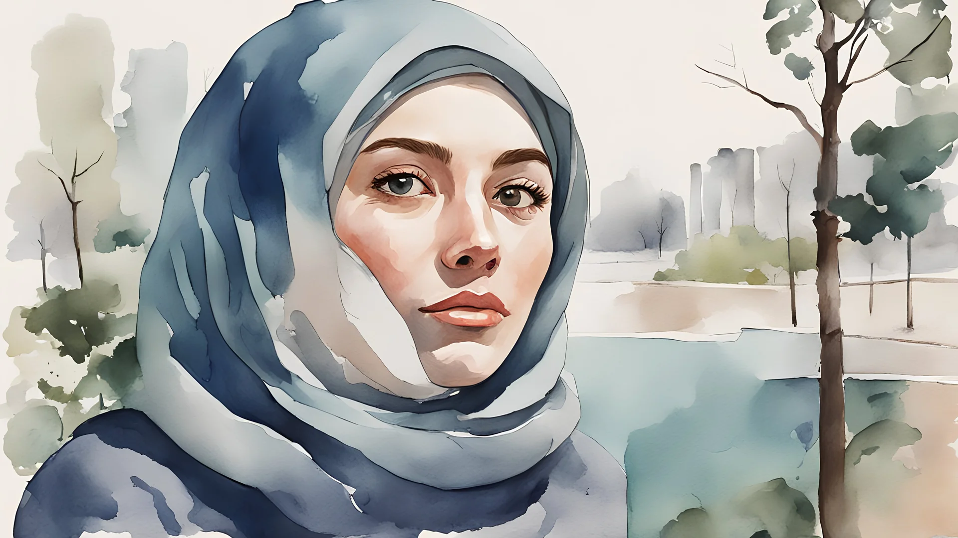 Minimal. water color Painting. Hijab. new yorker magazine. Tehran. 45 years old. warm weather. People's. vector