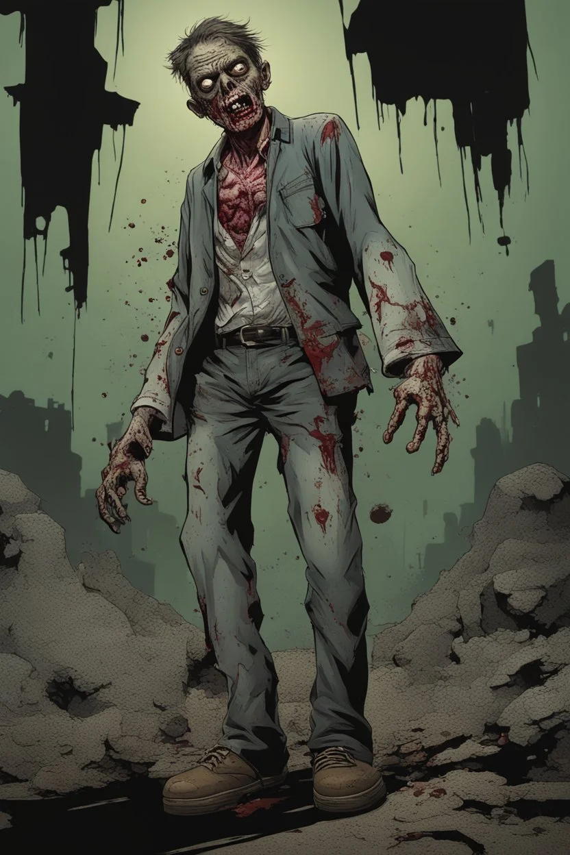 zombie, portrait, comic book, full body, standing