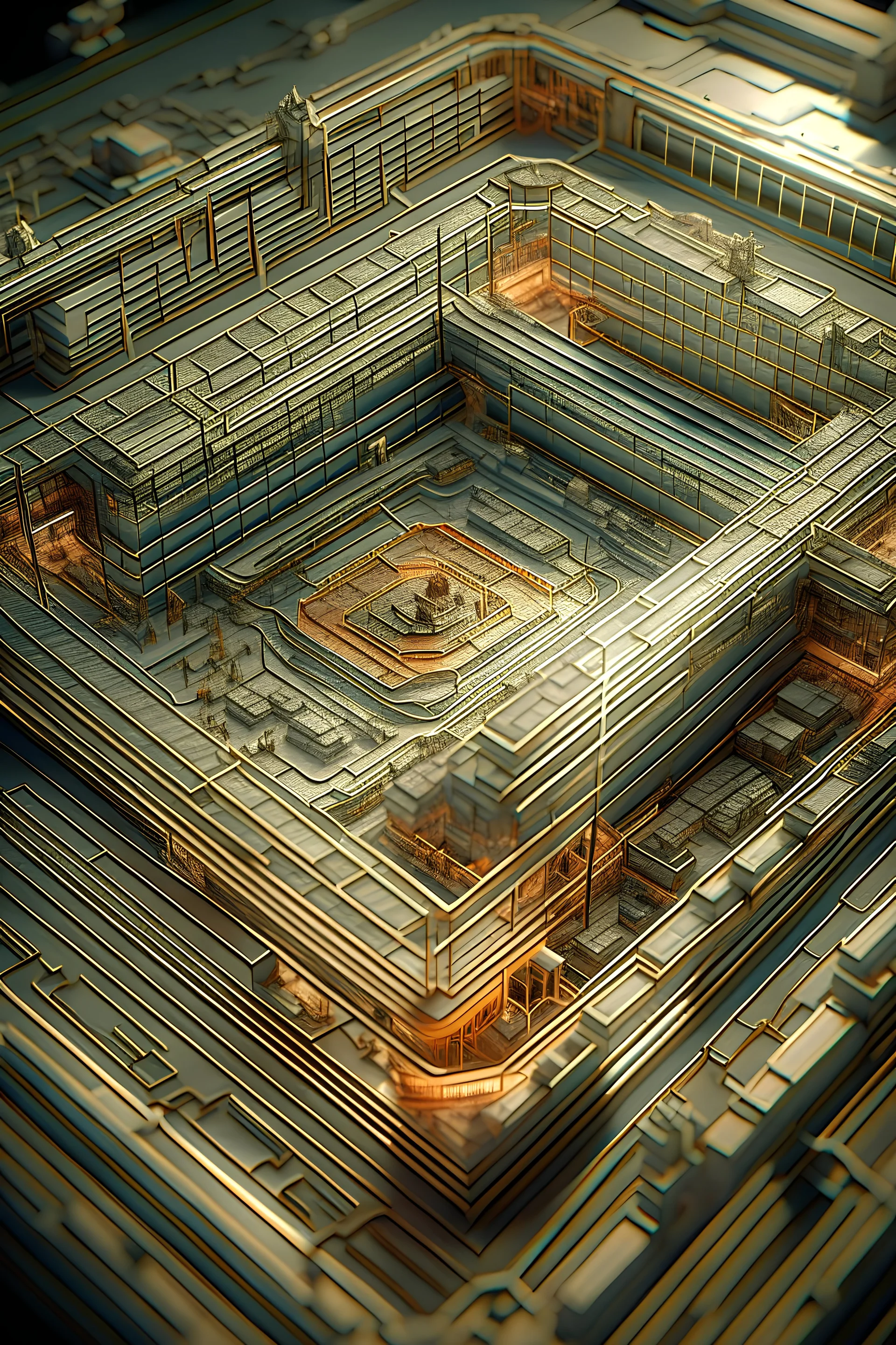 intricate map with transparent walls and tunnels in isometric perspective, photo-realistic, shot on Hasselblad h6d-400c, zeiss prime lens, bokeh like f/0.8, tilt-shift lens 8k, high detail, smooth render, down-light, unreal engine 5, cinema 4d, HDR