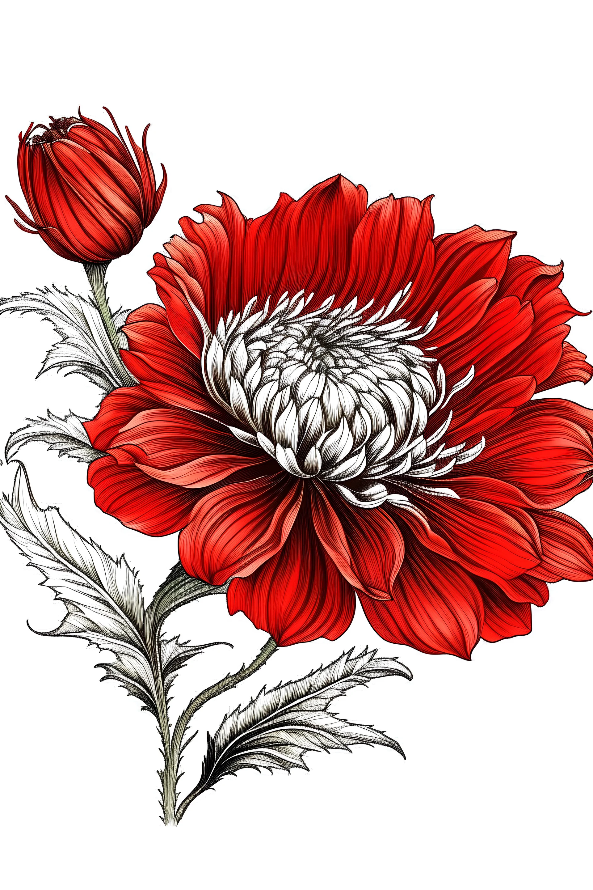 Red flower illustration defined and detailed with white background