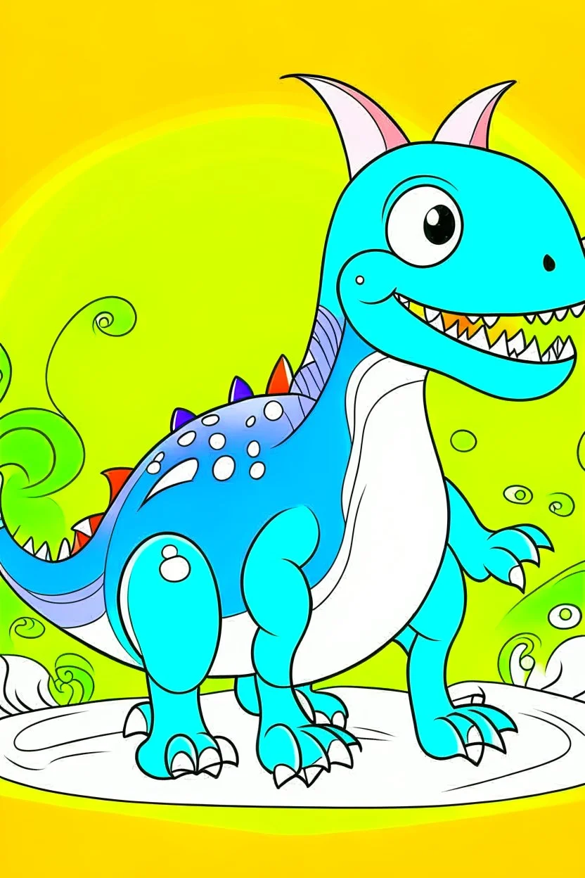 Generate a drawing of a dinosaur for a coloring book aimed at 4-year-olds. The dinosaur should be friendly, fun and simple. I prefer vibrant colors and a cartoonish style. Make sure the dinosaur is easy for children to recognize and color. children. Output format: PNG with a resolution of at least 1500x1500 pixels