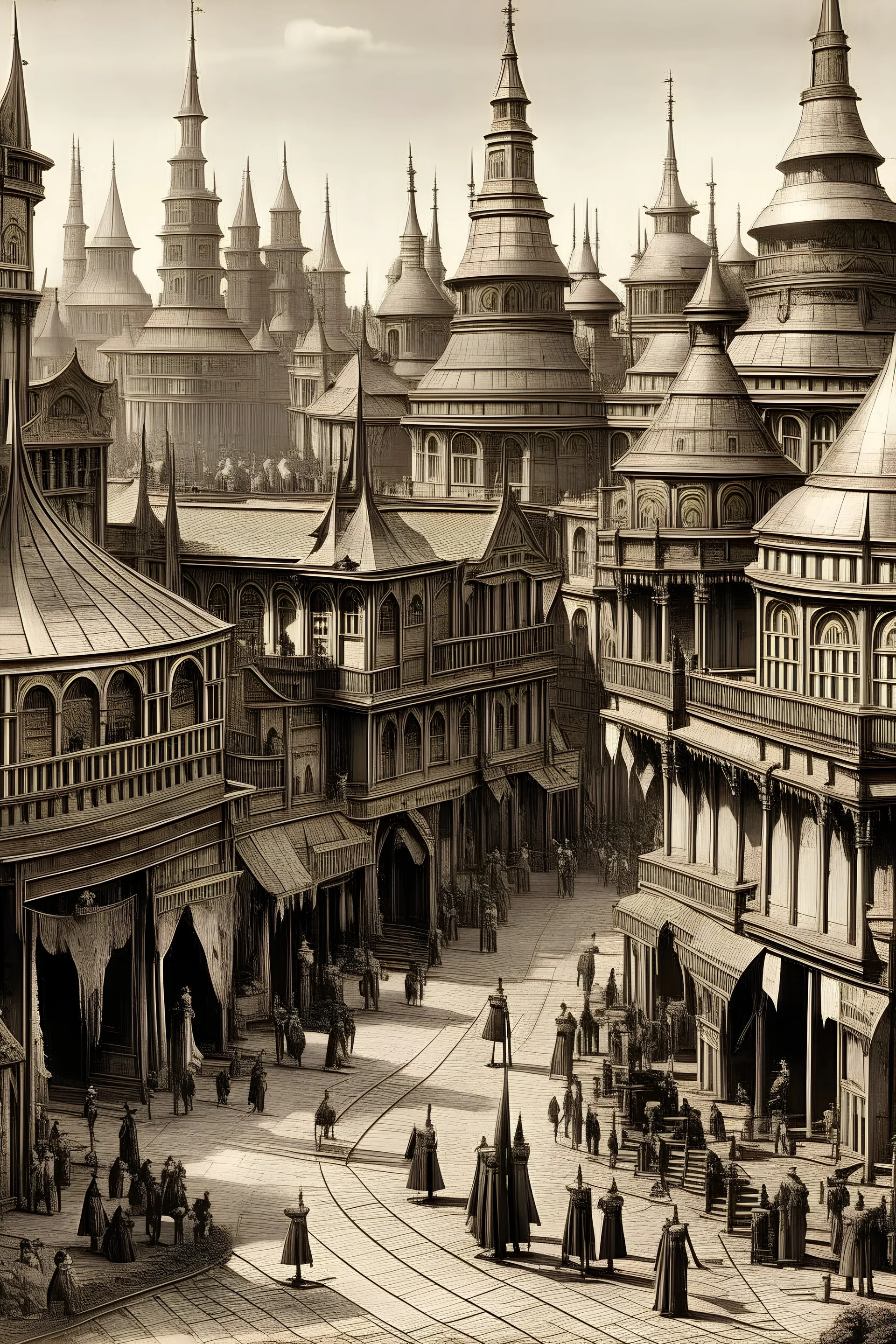 an Victorian era photograph of an Elf city