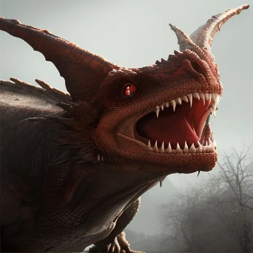 red dragon, dragon portrait, portrair, dragon head, dragon face, big eyes, fangs, dragon with horns, 8k resolution, high-quality, fine-detail, fantasy, incredibly detailed, ultra high resolution, 8k, complex 3d render, cinema 4d