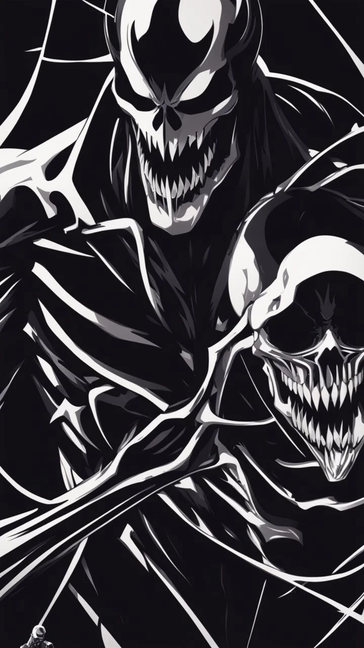 A close picture to Mix between Skeleton and venom symbiote in solo leveling shadow art style