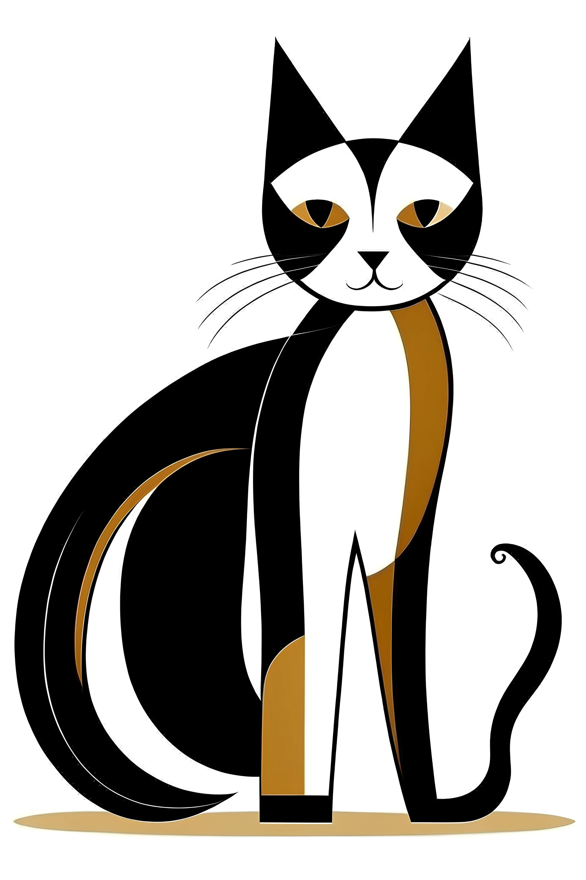 stylised standing up cat white black and brown