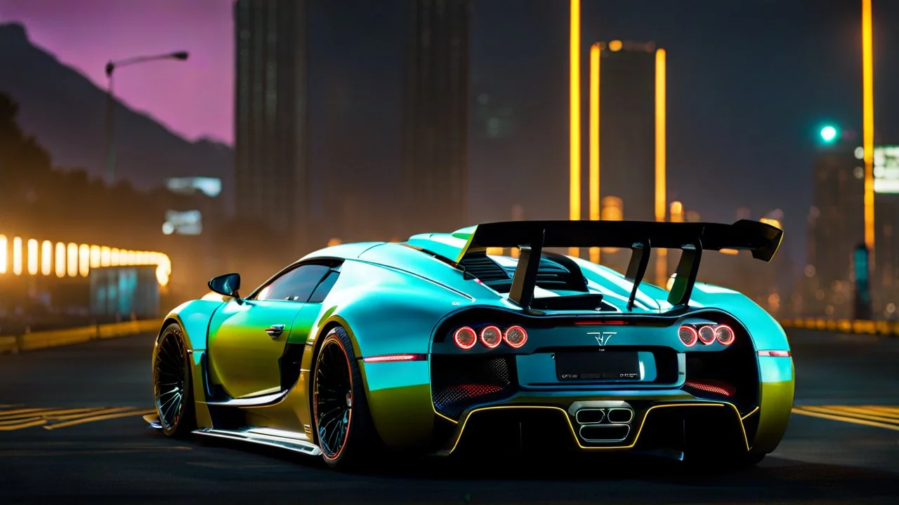 Veyron Super Sport ultimate need for speed tuning Mansory Cyberpunk 2077 neon Style Rear View, Super Detailed, desktop wallpaper, 4K