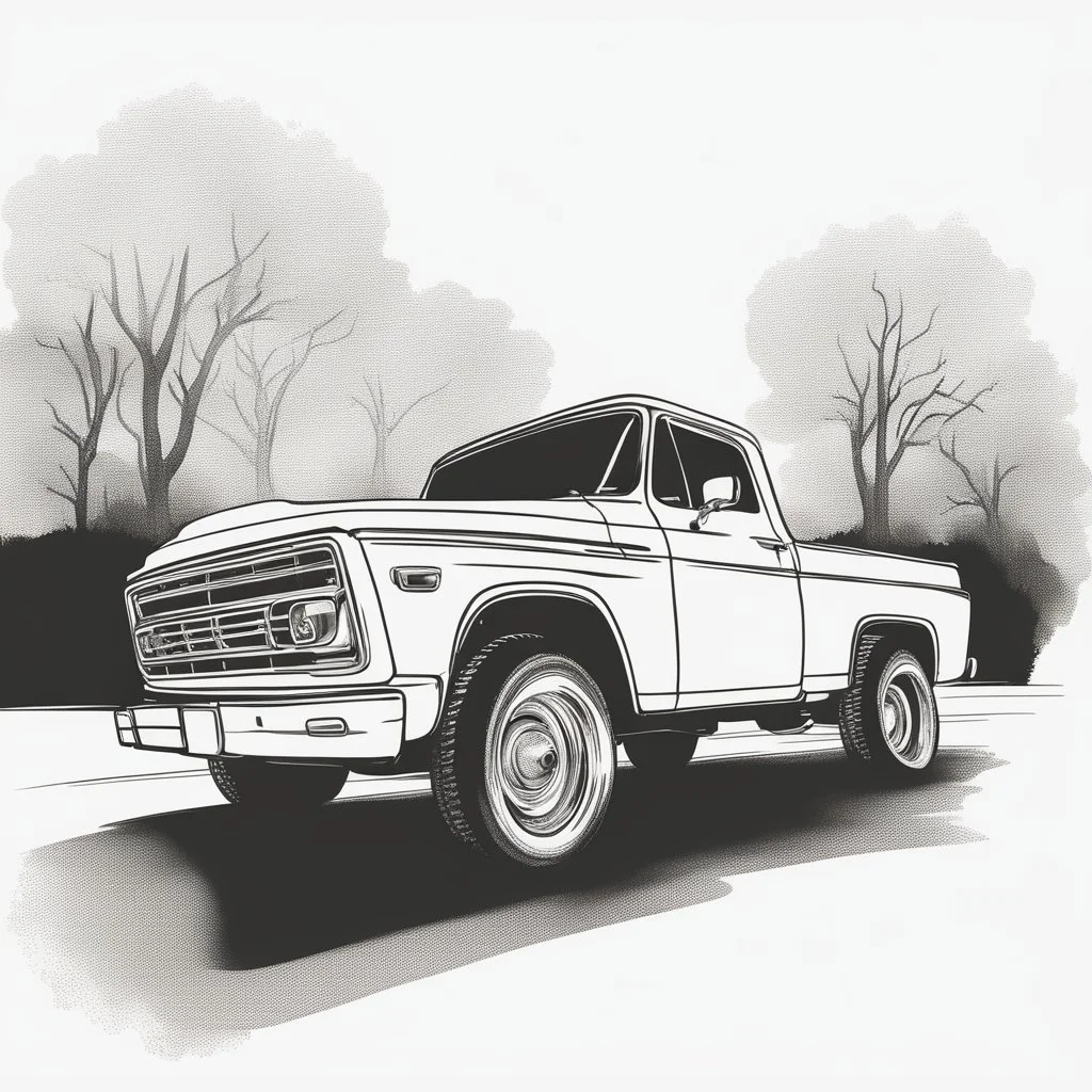 pickup truck ,black silhouette, sketch, icon, white background,