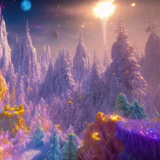 blue gold and violet landscape with multicolored crystals falling from the sky, full of details, smooth, bright sunshine，soft light atmosphere, light effect，vaporwave colorful, concept art, smooth, extremely sharp detail, finely tuned detail, ultra high definition, 8 k, unreal engine 5, ultra sharp focus