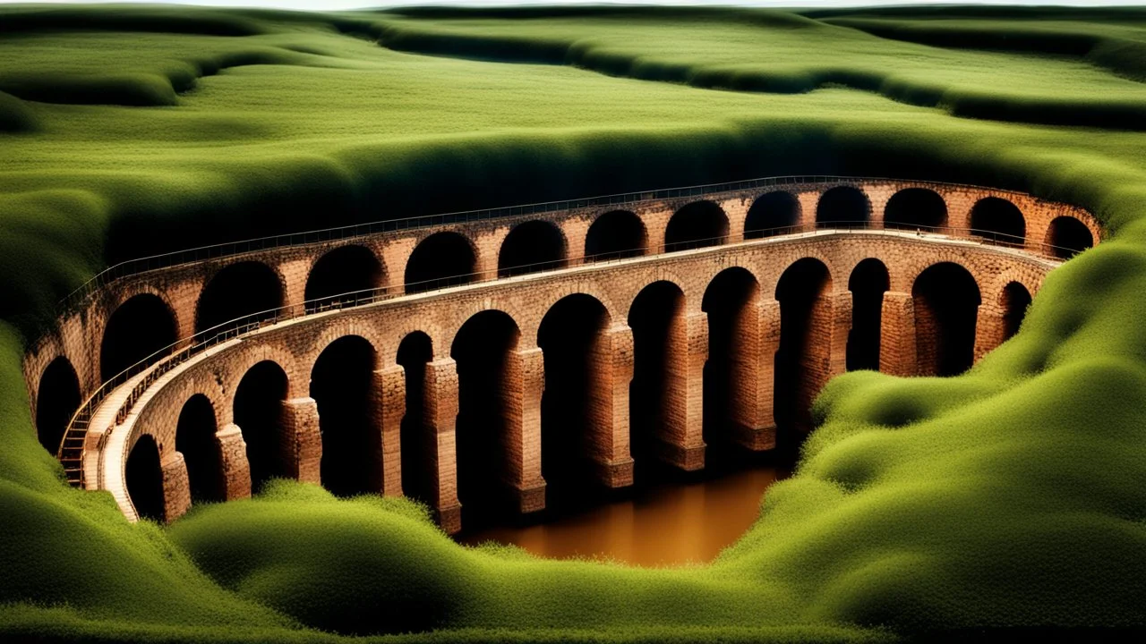 a magical mine where ores and minerals are passed down through aqueducts to the side