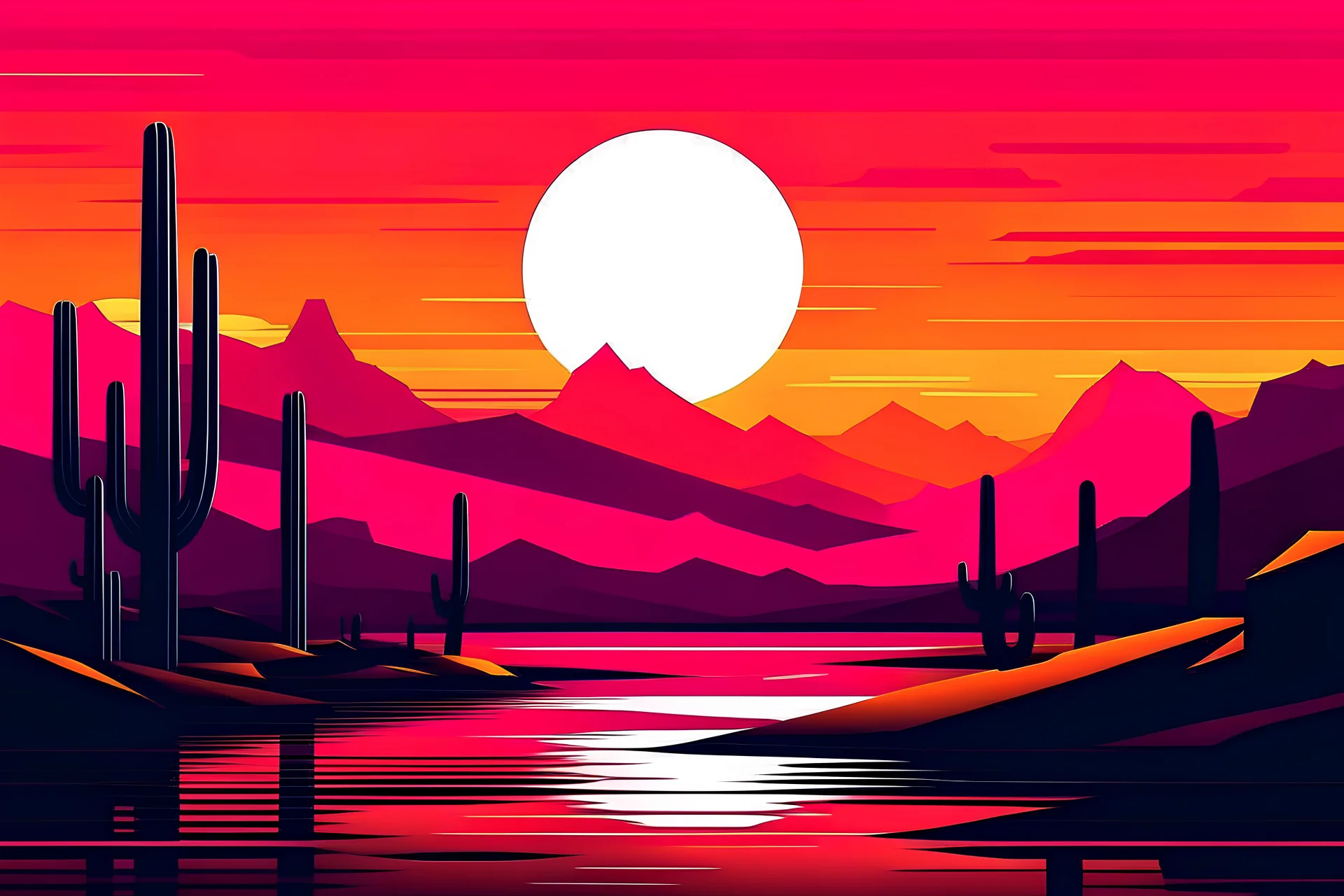 poster purple, pink orange, desert sunset, retro poster design