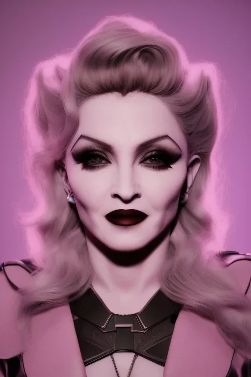 Madonna as evil queen in leather, voluptuous, film noir, dark, low key, hollywood lightning