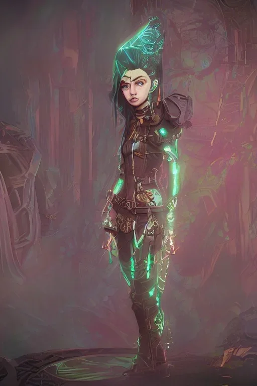 steampunk elf in a neon dystopian forest