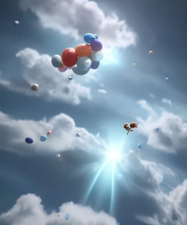 Ultra realistic speed clouds sky scene, wide angle view, strong men falling down with many Childs, circus clothing style, feather color clothing, free jumping flying, many trinkets, hair monster, many jelly beans, balls, color smoke, smile, happy, extreme, wind, clouds sea, 20,000 feet altitude, stratosphere, soft color, highly detailed, unreal engine 5, ray tracing, RTX, lumen lighting, ultra detail, volumetric lighting, 3d, finely drawn, high definition, high resolution.