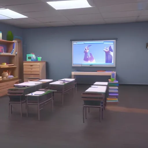 teacher waiting for students in classroom unreal engine 5 --ar 2:1