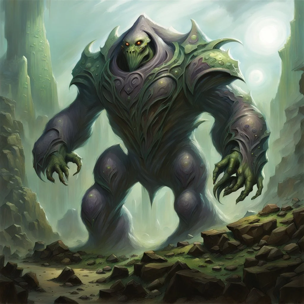 90's fantasy tcg art of an alien rock creature