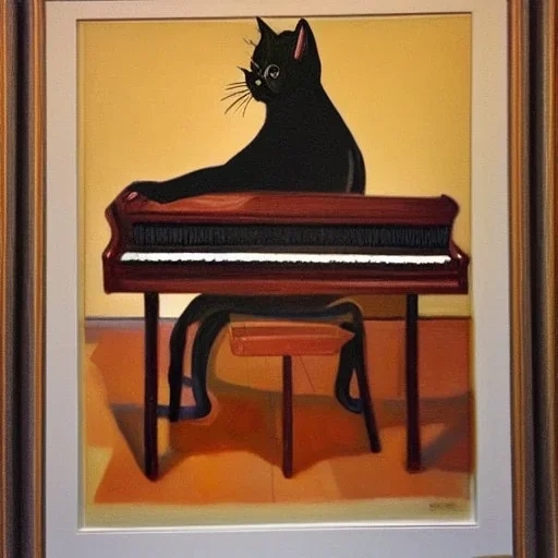 cat playing piano in style of chuck close painting