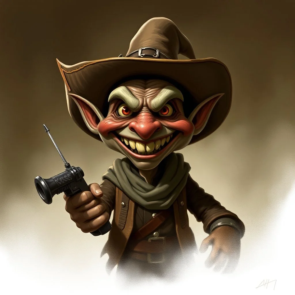 Evil wild west hobgoblin bandit smiling