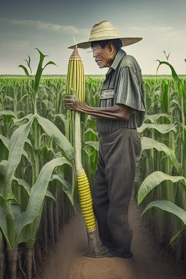 Asian farmer growing tall corn