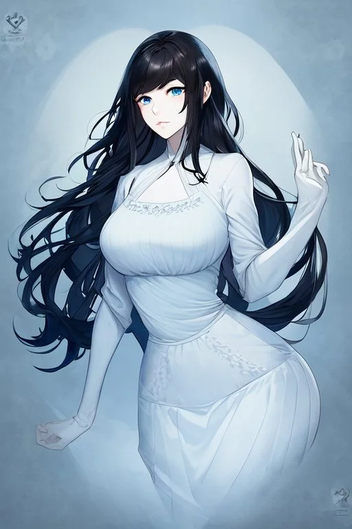 generate a realistic image of a skinny girl with white skin blue eyes and black hair