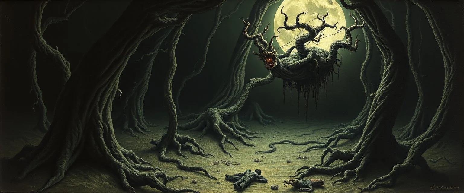 restless wraith lurks here..., painted by Rembrandt, Escher and Giger