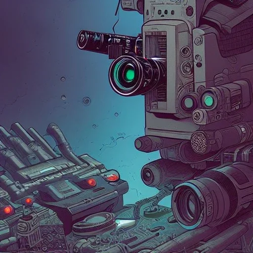 Camera., concept art, hyper detailed, asaf hanuka, dan mumford, kilian eng, post-apocalyptic, oil on canvas