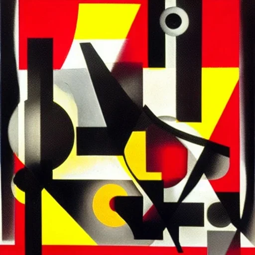 Moholy nagy painting with red circles and yellow squares on canvas